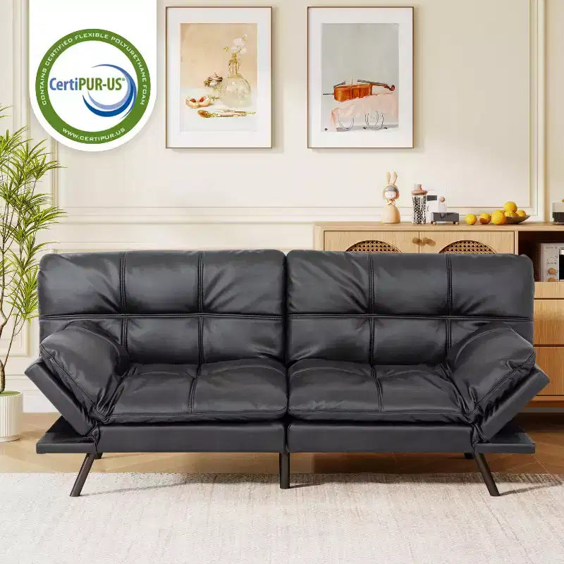 Dyonery 71 Divano Letto Futon Convertibile in Ecopelle con Schienale e Braccioli Regolabili, Comodo Divano Letto per Spazi Ridotti