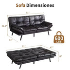 Dyonery 71 Divano Letto Futon Convertibile in Ecopelle con Schienale e Braccioli Regolabili, Comodo Divano Letto per Spazi Ridotti