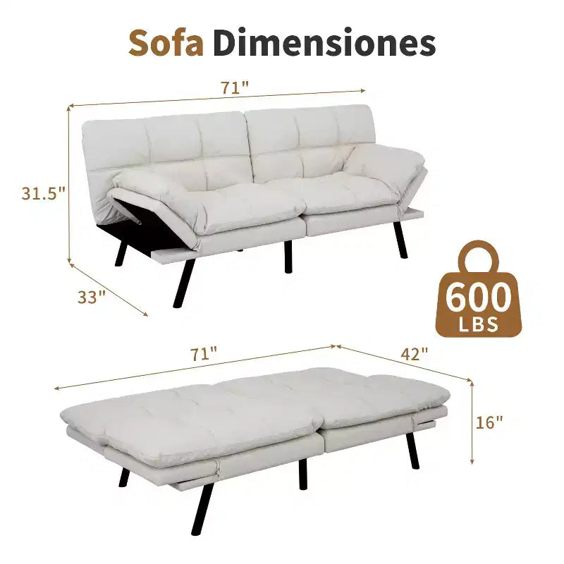 Dyonery 71 Divano Letto Futon Convertibile in Ecopelle con Schienale e Braccioli Regolabili, Comodo Divano Letto per Spazi Ridotti