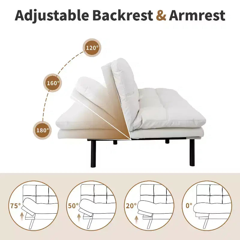 Dyonery 71 Divano Letto Futon Convertibile in Ecopelle con Schienale e Braccioli Regolabili, Comodo Divano Letto per Spazi Ridotti