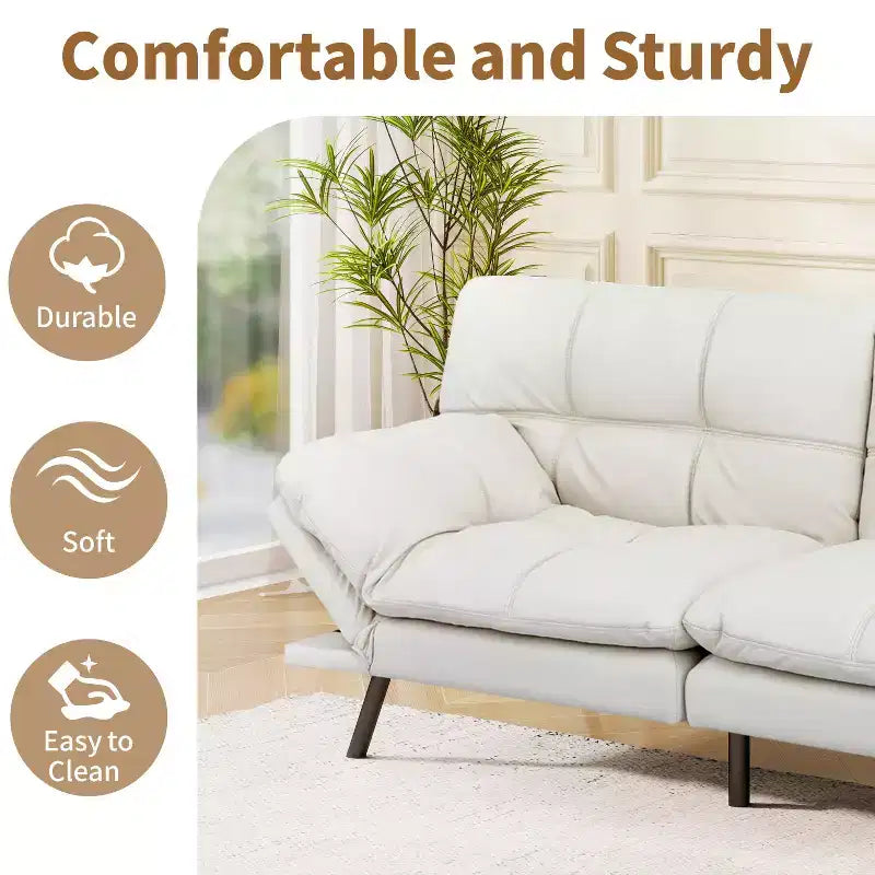 Dyonery 71 Divano Letto Futon Convertibile in Ecopelle con Schienale e Braccioli Regolabili, Comodo Divano Letto per Spazi Ridotti