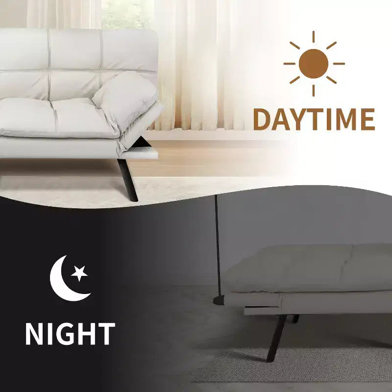 Dyonery 71 Divano Letto Futon Convertibile in Ecopelle con Schienale e Braccioli Regolabili, Comodo Divano Letto per Spazi Ridotti