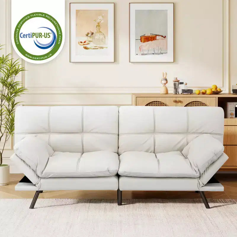 Dyonery 71 Divano Letto Futon Convertibile in Ecopelle con Schienale e Braccioli Regolabili, Comodo Divano Letto per Spazi Ridotti
