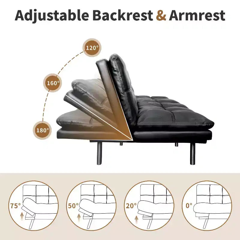 Dyonery 71 Divano Letto Futon Convertibile in Ecopelle con Schienale e Braccioli Regolabili, Comodo Divano Letto per Spazi Ridotti