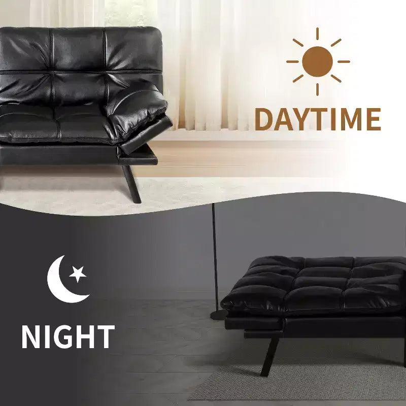 Dyonery 71 Divano Letto Futon Convertibile in Ecopelle con Schienale e Braccioli Regolabili, Comodo Divano Letto per Spazi Ridotti
