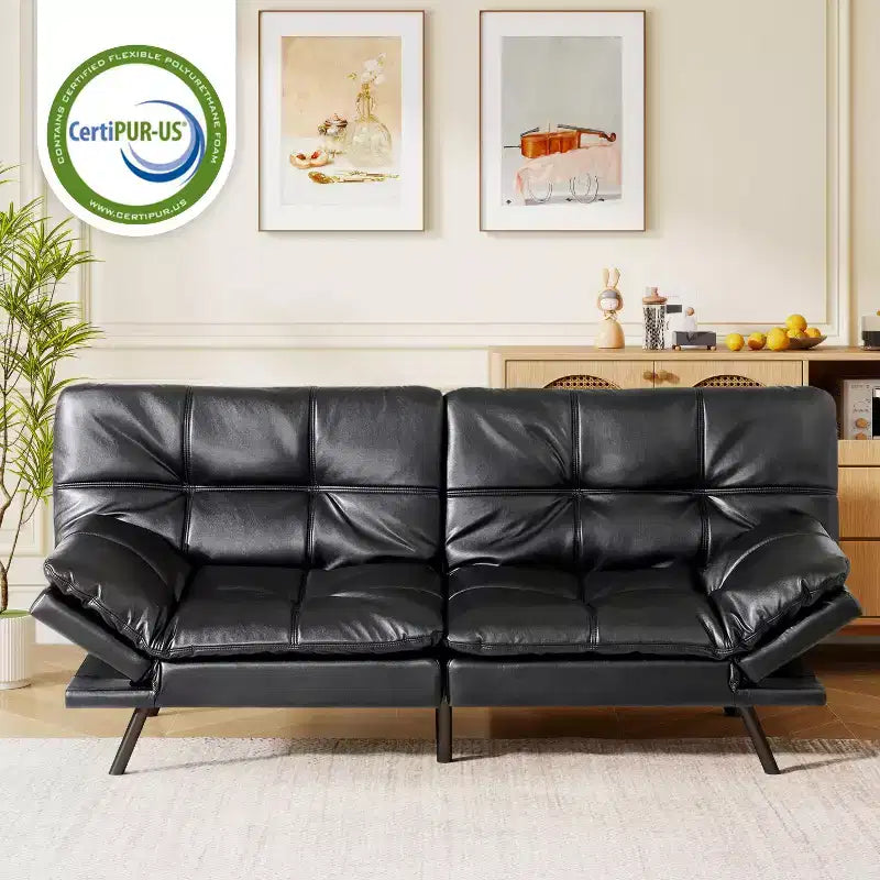 Dyonery 71 Divano Letto Futon Convertibile in Ecopelle con Schienale e Braccioli Regolabili, Comodo Divano Letto per Spazi Ridotti