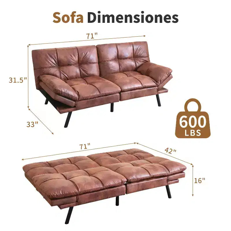 Dyonery 71 Divano Letto Futon Convertibile in Ecopelle con Schienale e Braccioli Regolabili, Comodo Divano Letto per Spazi Ridotti