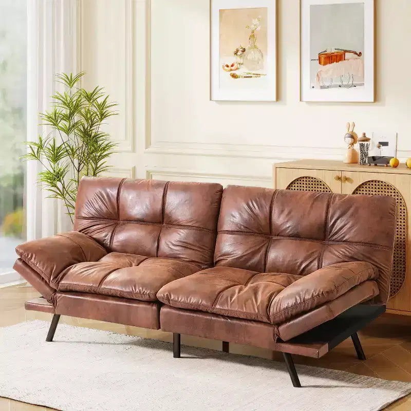 Dyonery 71 Divano Letto Futon Convertibile in Ecopelle con Schienale e Braccioli Regolabili, Comodo Divano Letto per Spazi Ridotti