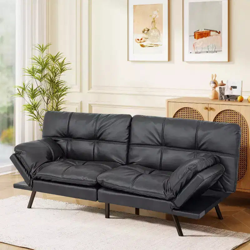 Dyonery 71 Divano Letto Futon Convertibile in Ecopelle con Schienale e Braccioli Regolabili, Comodo Divano Letto per Spazi Ridotti