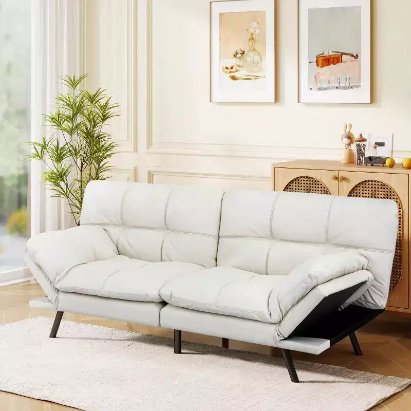 Dyonery 71 Divano Letto Futon Convertibile in Ecopelle con Schienale e Braccioli Regolabili, Comodo Divano Letto per Spazi Ridotti