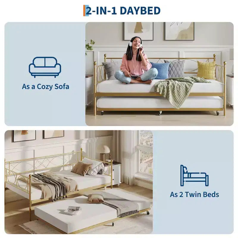 Set Divano Letto con Letto Estraibile - Divano Letto Singolo con Struttura in Metallo e Supporto a Doghe in Acciaio - Divano Letto Multifunzionale per Camera da Letto, Camera degli Ospiti