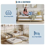 Set Divano Letto con Letto Estraibile - Divano Letto Singolo con Struttura in Metallo e Supporto a Doghe in Acciaio - Divano Letto Multifunzionale per Camera da Letto, Camera degli Ospiti
