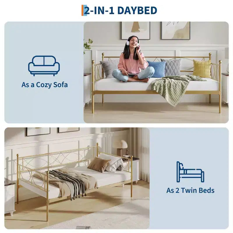 Set Divano Letto con Letto Estraibile - Divano Letto Singolo con Struttura in Metallo e Supporto a Doghe in Acciaio - Divano Letto Multifunzionale per Camera da Letto, Camera degli Ospiti