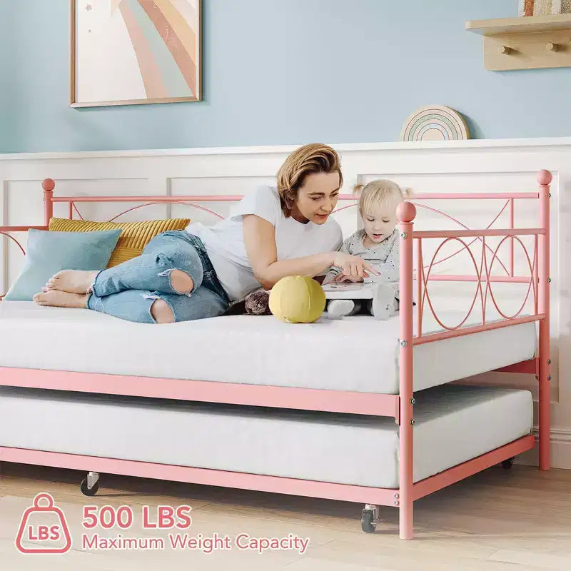 Set Divano Letto con Letto Estraibile - Divano Letto Singolo con Struttura in Metallo e Supporto a Doghe in Acciaio - Divano Letto Multifunzionale per Camera da Letto, Camera degli Ospiti