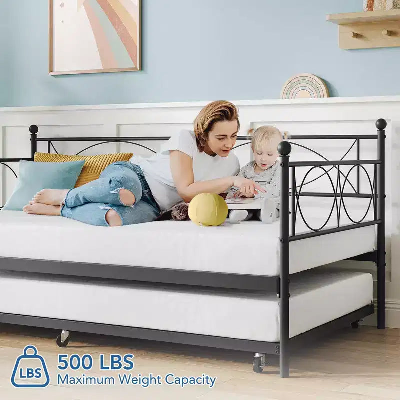Set Divano Letto con Letto Estraibile - Divano Letto Singolo con Struttura in Metallo e Supporto a Doghe in Acciaio - Divano Letto Multifunzionale per Camera da Letto, Camera degli Ospiti