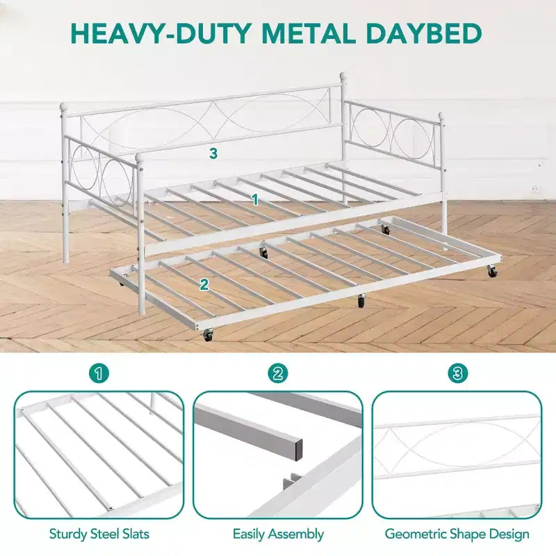 Set Divano Letto con Letto Estraibile - Divano Letto Singolo con Struttura in Metallo e Supporto a Doghe in Acciaio - Divano Letto Multifunzionale per Camera da Letto, Camera degli Ospiti