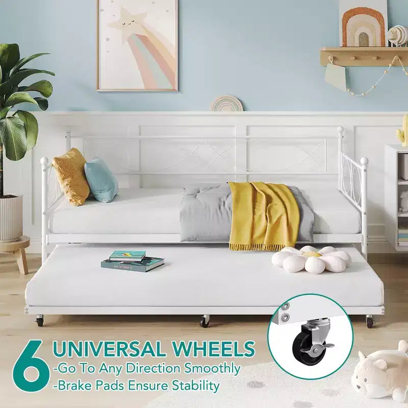 Set Divano Letto con Letto Estraibile - Divano Letto Singolo con Struttura in Metallo e Supporto a Doghe in Acciaio - Divano Letto Multifunzionale per Camera da Letto, Camera degli Ospiti