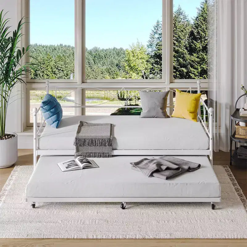 Set Divano Letto con Letto Estraibile - Divano Letto Singolo con Struttura in Metallo e Supporto a Doghe in Acciaio - Divano Letto Multifunzionale per Camera da Letto, Camera degli Ospiti