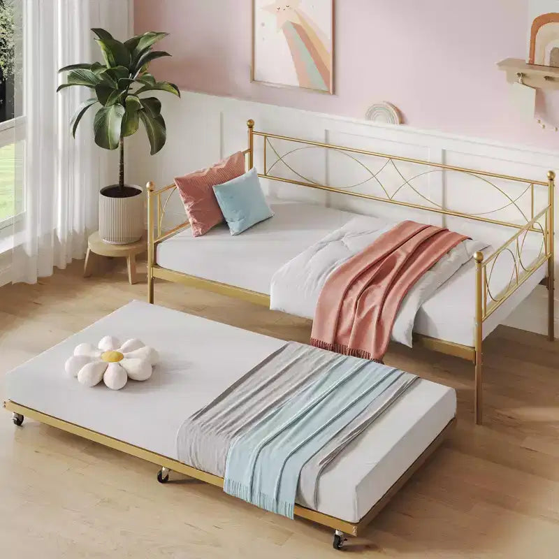 Set Divano Letto con Letto Estraibile - Divano Letto Singolo con Struttura in Metallo e Supporto a Doghe in Acciaio - Divano Letto Multifunzionale per Camera da Letto, Camera degli Ospiti
