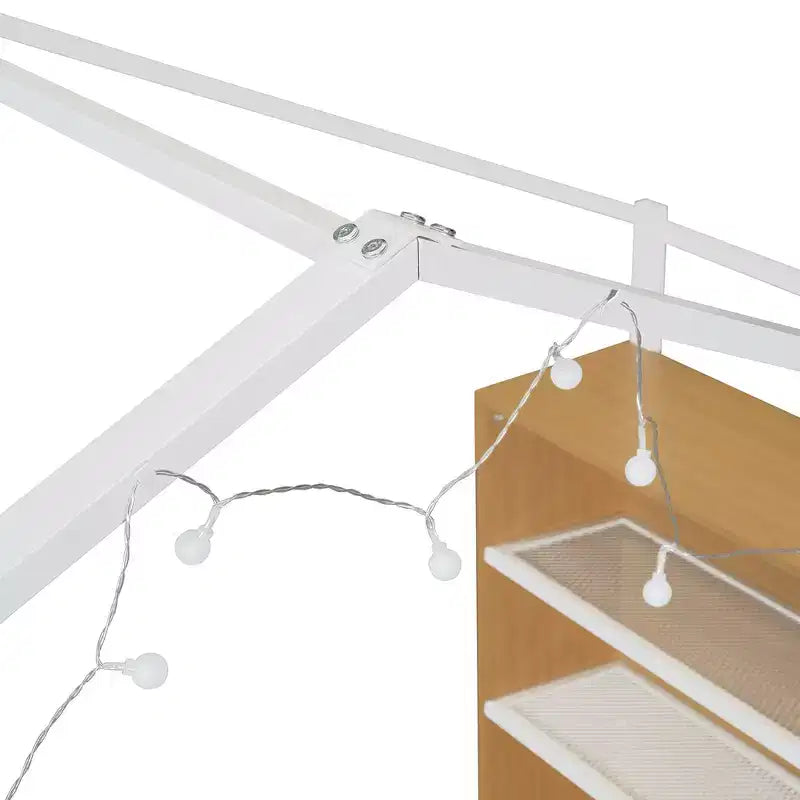 Whisen Letto Matrimoniale in Metallo a Casetta con Ripiani Integrati e Illuminazione a LED da Sogno, Un Ambiente di Sonno Migliore