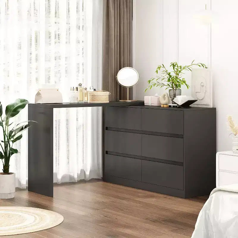 Cassettiera Trasformabile Famapy, Scrivania da Trucco con 6 Cassetti, Scrivania da Studio/Computer, Unità di Archiviazione Tutto in Uno per l'Aggiornamento dell'Ufficio Domestico