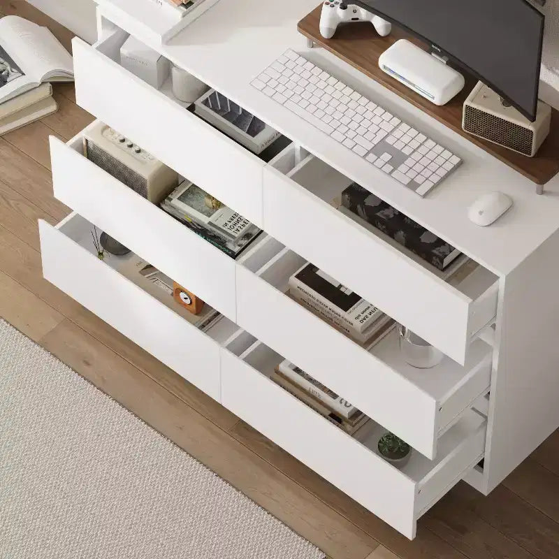 Cassettiera Trasformabile Famapy, Scrivania da Trucco con 6 Cassetti, Scrivania da Studio/Computer, Unità di Archiviazione Tutto in Uno per l'Aggiornamento dell'Ufficio Domestico