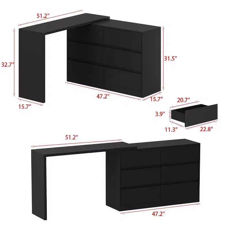 Cassettiera Trasformabile Famapy, Scrivania da Trucco con 6 Cassetti, Scrivania da Studio/Computer, Unità di Archiviazione Tutto in Uno per l'Aggiornamento dell'Ufficio Domestico