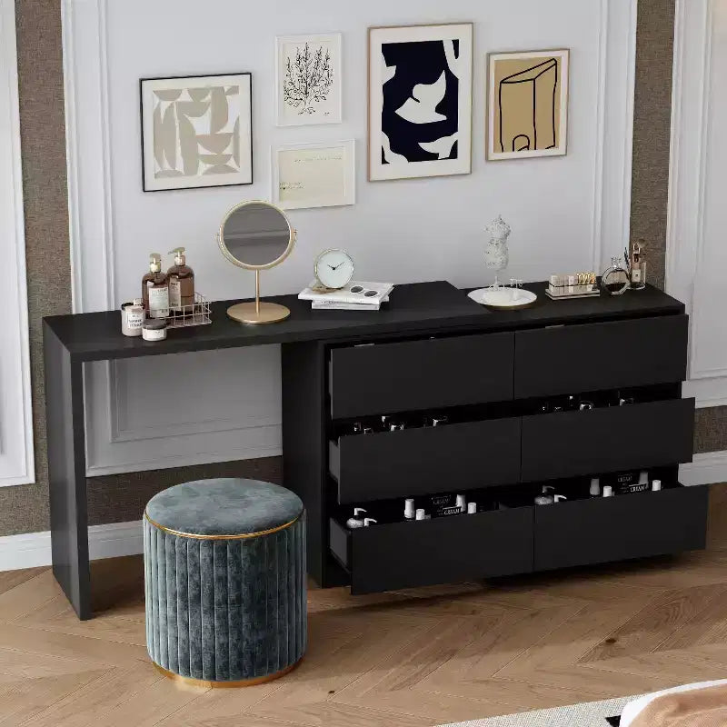 Cassettiera Trasformabile Famapy, Scrivania da Trucco con 6 Cassetti, Scrivania da Studio/Computer, Unità di Archiviazione Tutto in Uno per l'Aggiornamento dell'Ufficio Domestico