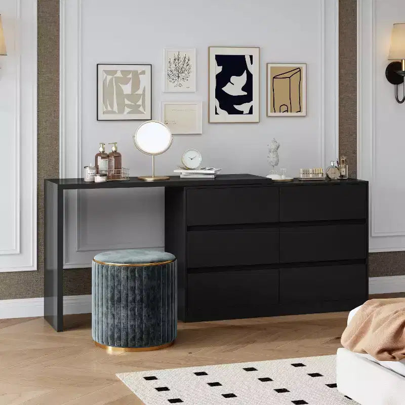 Cassettiera Trasformabile Famapy, Scrivania da Trucco con 6 Cassetti, Scrivania da Studio/Computer, Unità di Archiviazione Tutto in Uno per l'Aggiornamento dell'Ufficio Domestico