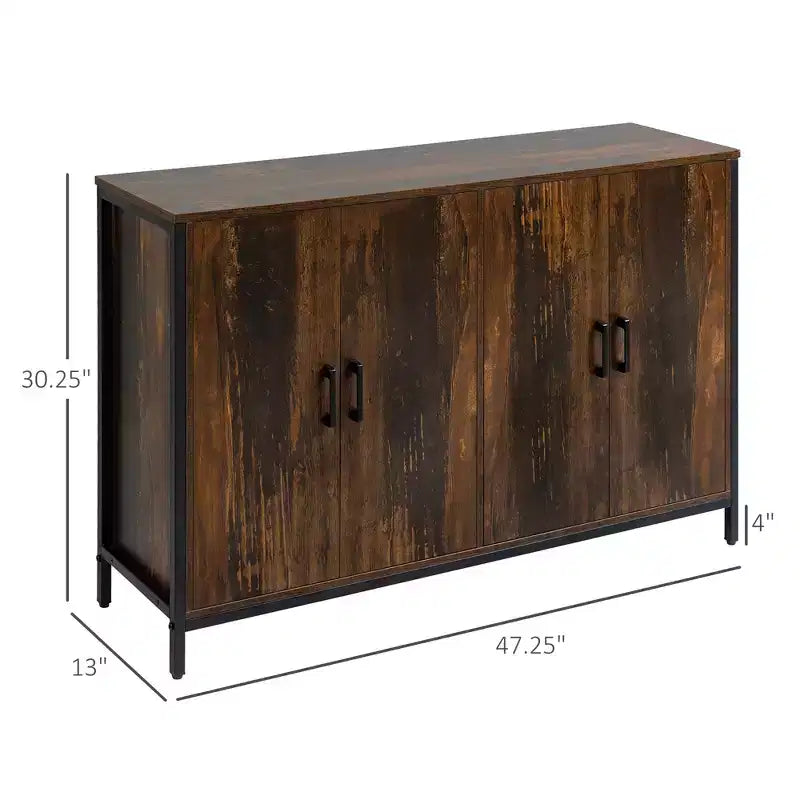 Credenza-Madia Industriale con Ante, Mobile Cucina/Bar con Ripiani Regolabili