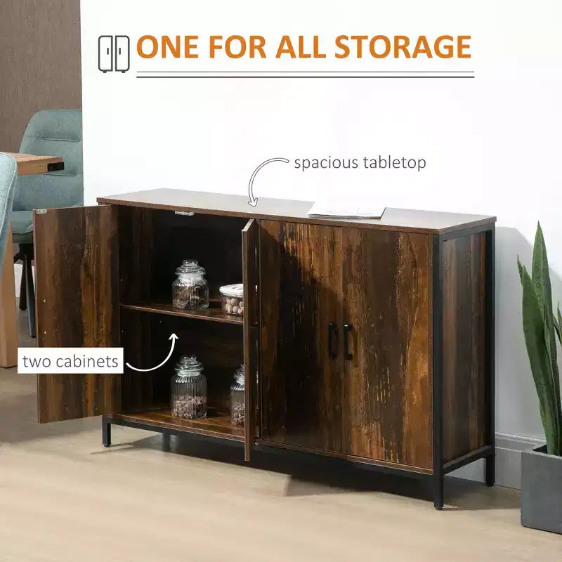 Credenza-Madia Industriale con Ante, Mobile Cucina/Bar con Ripiani Regolabili