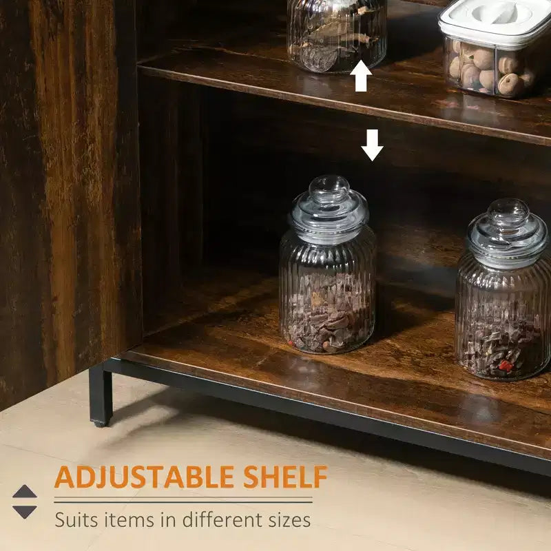Credenza-Madia Industriale con Ante, Mobile Cucina/Bar con Ripiani Regolabili