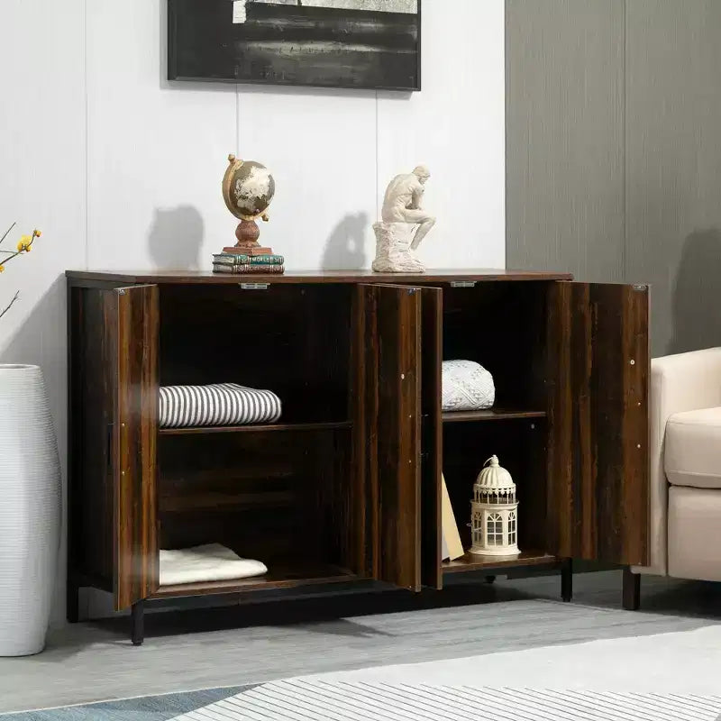 Credenza-Madia Industriale con Ante, Mobile Cucina/Bar con Ripiani Regolabili