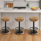 Sgabello da bancone girevole Royal Hampton Rustic Charm, 24 pollici, sedile rotondo in legno di mango marrone lavorato a mano, base in ferro nero con poggiapiedi