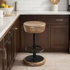 Sgabello da bancone girevole Royal Hampton Rustic Charm, 24 pollici, sedile rotondo in legno di mango marrone lavorato a mano, base in ferro nero con poggiapiedi