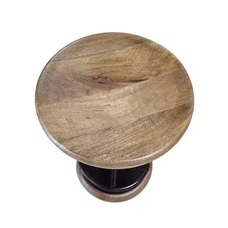 Sgabello da bancone girevole Royal Hampton Rustic Charm, 24 pollici, sedile rotondo in legno di mango marrone lavorato a mano, base in ferro nero con poggiapiedi