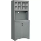 Kitchen Hutch, 70 Pantry Cabinet with Glass Framed Door, Storage Cabinet with Adjustable Shelves and Microwave Space for Dining Room