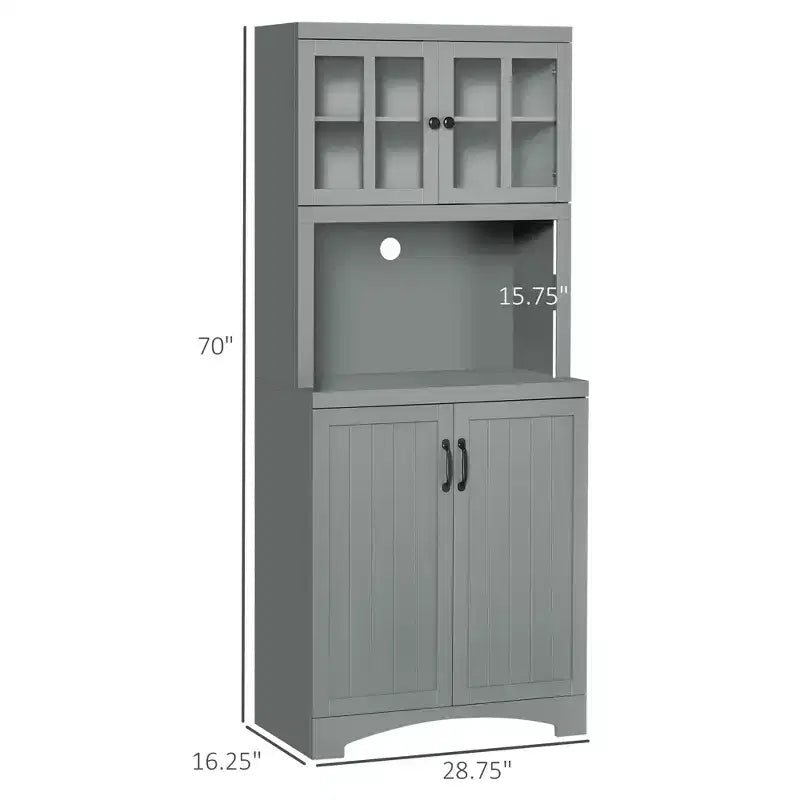 Credenza da Cucina, Mobile Dispensa da 70 con Anta a Cornice in Vetro, Mobile Contenitore con Ripiani Regolabili e Spazio per Microonde per Sala da Pranzo