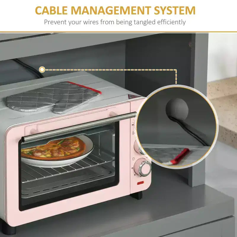 Credenza da Cucina, Mobile Dispensa da 70 con Anta a Cornice in Vetro, Mobile Contenitore con Ripiani Regolabili e Spazio per Microonde per Sala da Pranzo