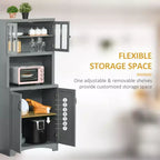 Credenza da Cucina, Mobile Dispensa da 70 con Anta a Cornice in Vetro, Mobile Contenitore con Ripiani Regolabili e Spazio per Microonde per Sala da Pranzo