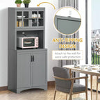 Credenza da Cucina, Mobile Dispensa da 70 con Anta a Cornice in Vetro, Mobile Contenitore con Ripiani Regolabili e Spazio per Microonde per Sala da Pranzo