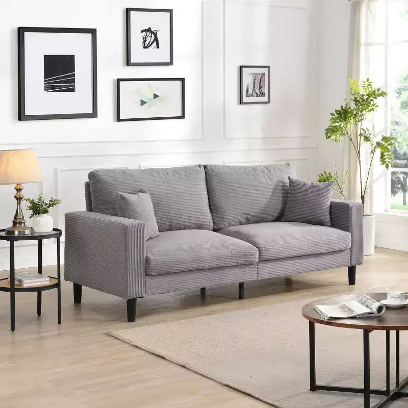 MAYEERTY Divano 3 Posti con Struttura in Legno, Rivestito, Moderno e Comodo per Soggiorno Camera da Letto, Grigio Chiaro