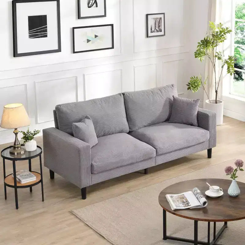 MAYEERTY Divano 3 Posti con Struttura in Legno, Rivestito, Moderno e Comodo per Soggiorno Camera da Letto, Grigio Chiaro