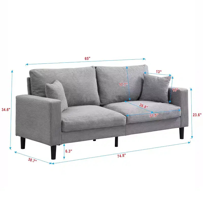 MAYEERTY Divano 3 Posti con Struttura in Legno, Rivestito, Moderno e Comodo per Soggiorno Camera da Letto, Grigio Chiaro