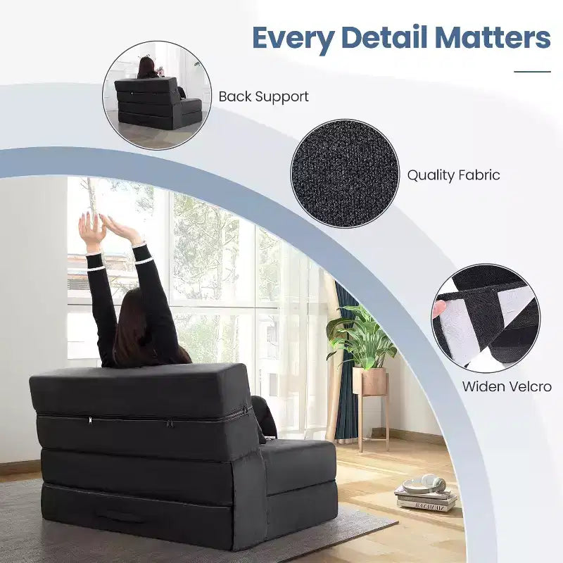 Homdox Divano Letto Pieghevole con Cuscino, Poltrona Letto Convertibile, Materasso da Pavimento in Schiuma per Soggiorno/Dormitorio/Ospiti/Ufficio Singolo