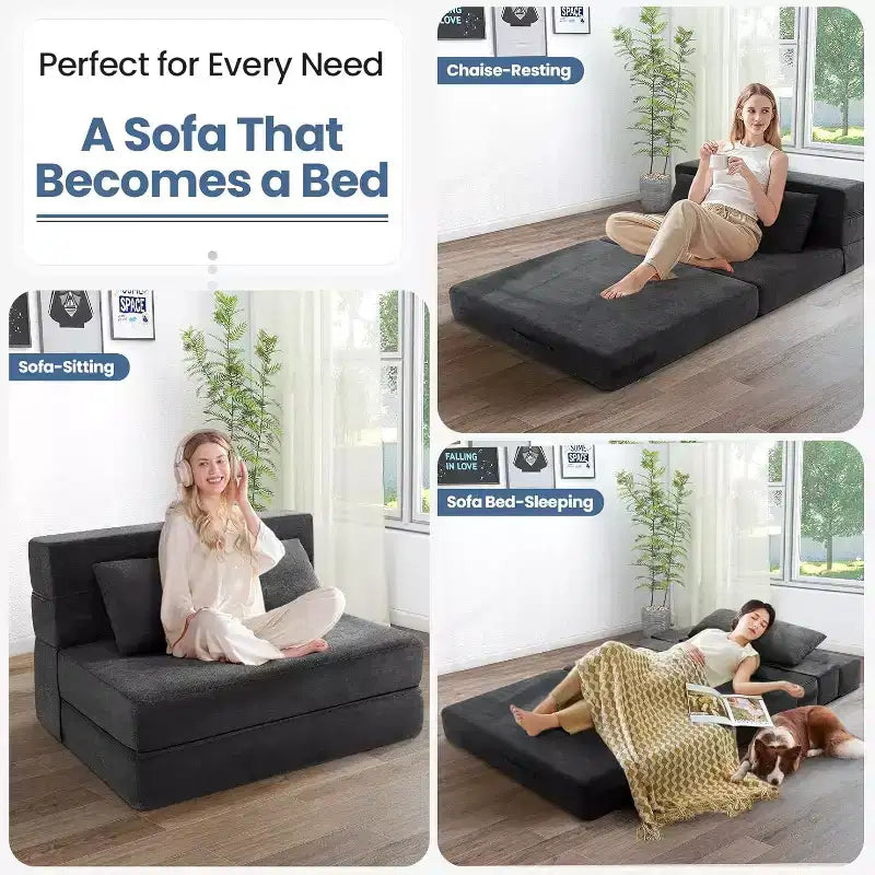 Homdox Divano Letto Pieghevole con Cuscino, Poltrona Letto Convertibile, Materasso da Pavimento in Schiuma per Soggiorno/Dormitorio/Ospiti/Ufficio Singolo
