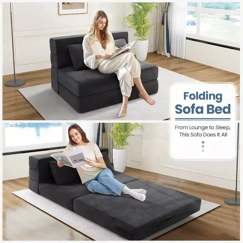 Homdox Divano Letto Pieghevole con Cuscino, Poltrona Letto Convertibile, Materasso da Pavimento in Schiuma per Soggiorno/Dormitorio/Ospiti/Ufficio Singolo