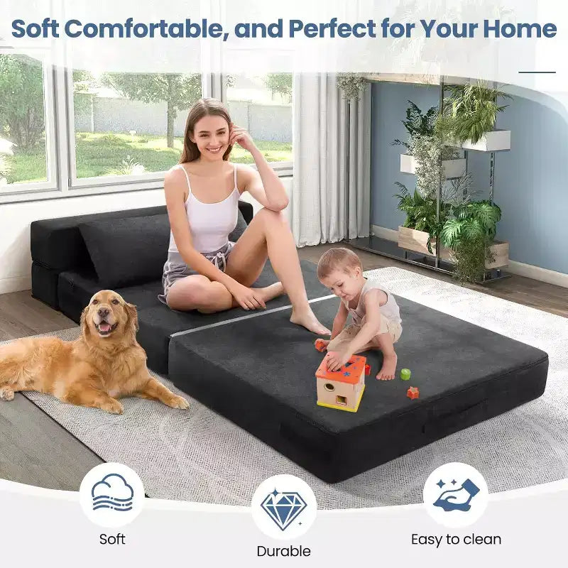 Homdox Divano Letto Pieghevole con Cuscino, Poltrona Letto Convertibile, Materasso da Pavimento in Schiuma per Soggiorno/Dormitorio/Ospiti/Ufficio Singolo