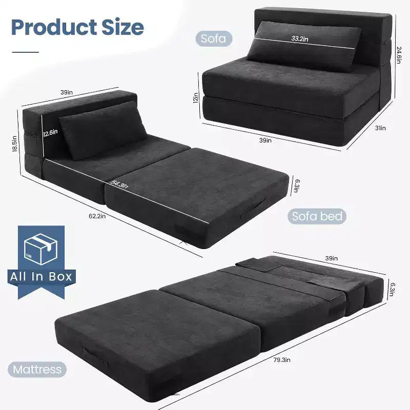 Homdox Divano Letto Pieghevole con Cuscino, Poltrona Letto Convertibile, Materasso da Pavimento in Schiuma per Soggiorno/Dormitorio/Ospiti/Ufficio Singolo