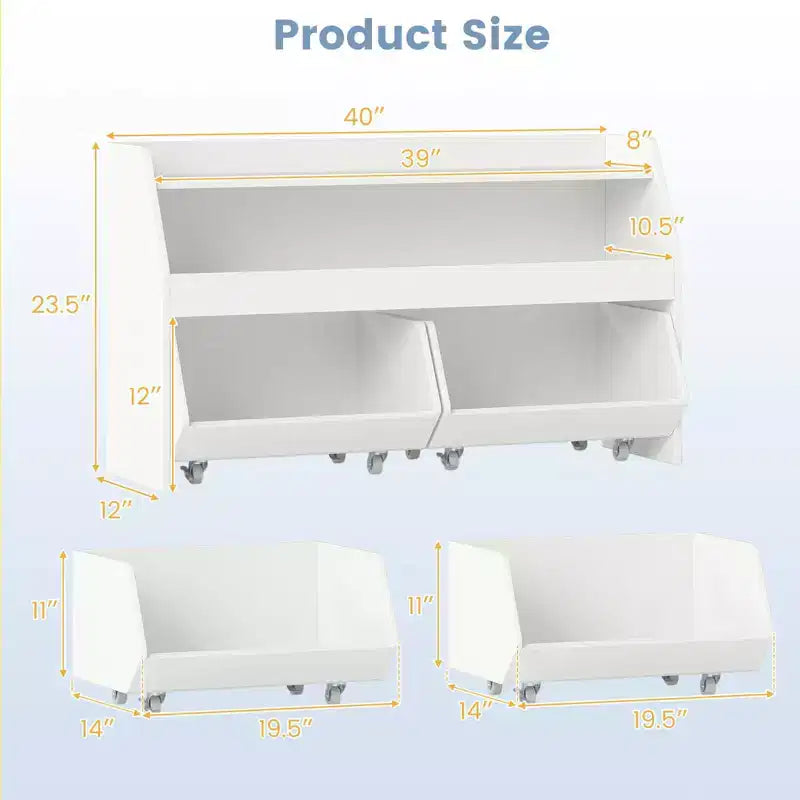 Costway Organizer Giocattoli per Bambini con 2 Cassetti Rimovibili e Vano a Giorno per Bambini Grigio/Bianco